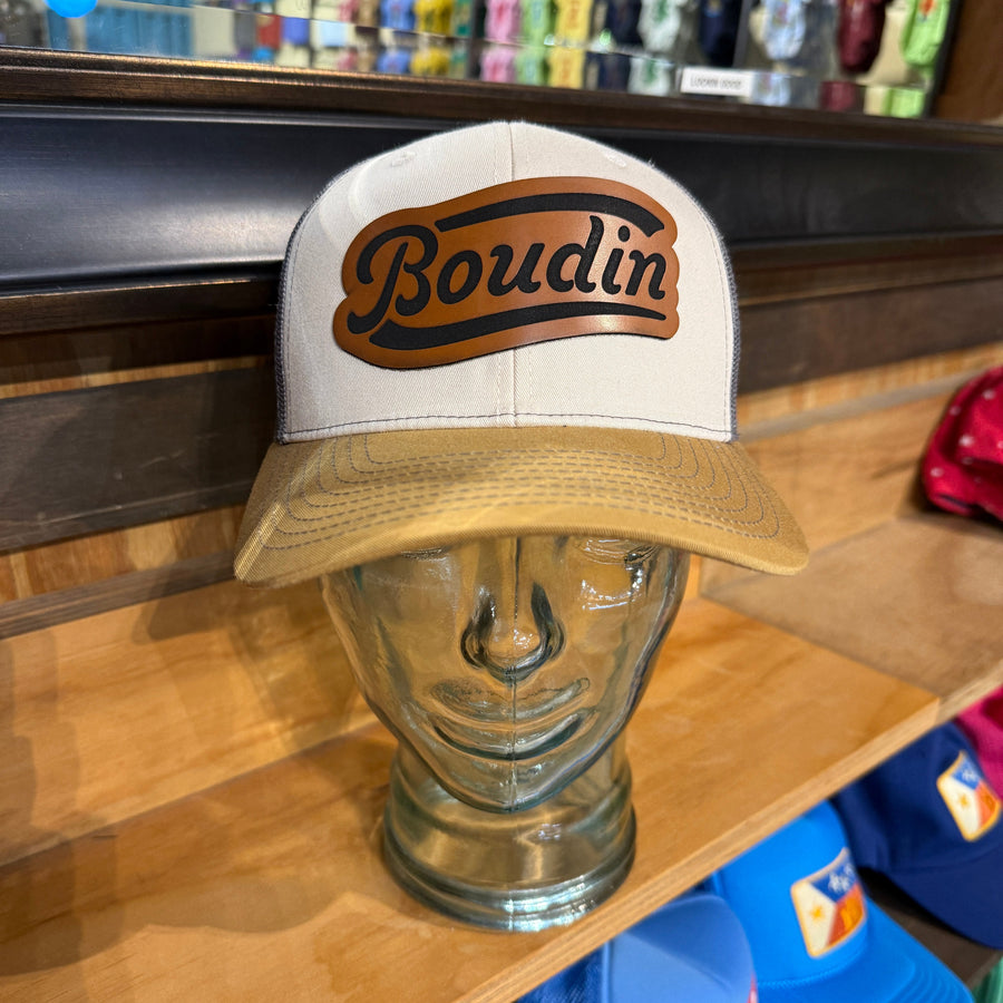 Boudin leather patch trucker hat — front
