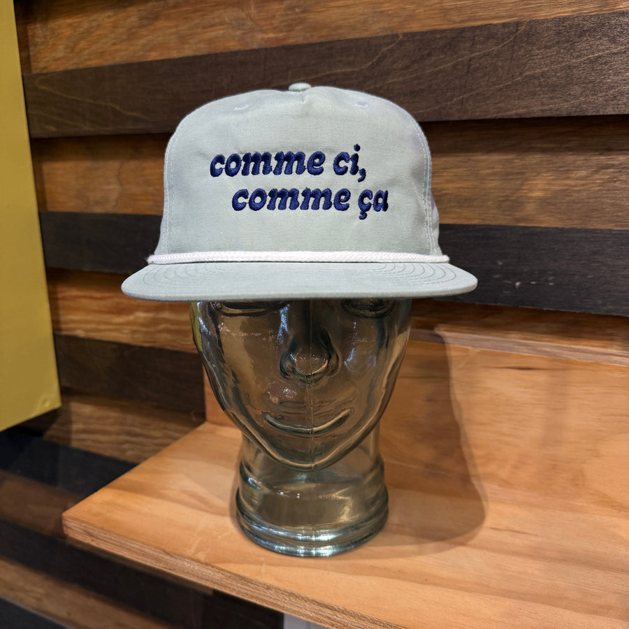 Comme ci, comme ça embroidered sage rope cap — front