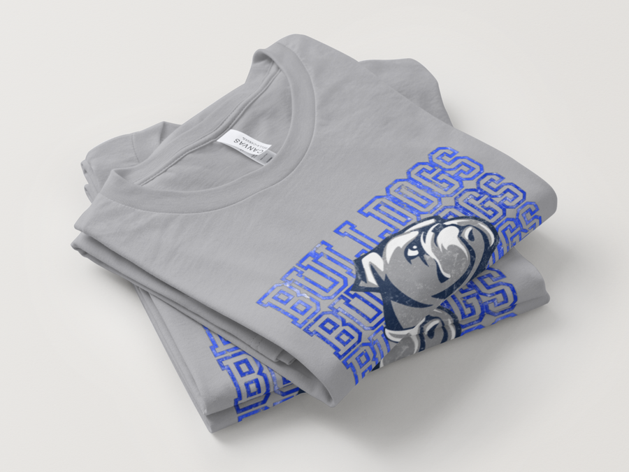 Bulldogs Stacked Tee — gray, folded, print detail