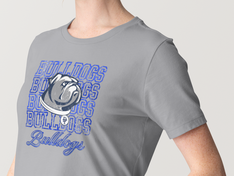 Bulldogs Stacked Tee — gray, print close-up